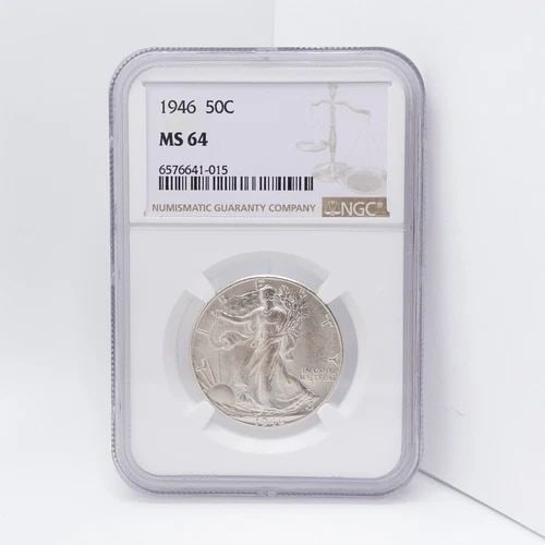 1946 LIBERTY WALKING SILVER HALF DOLLAR - NGC MS 64 (1 of 2)