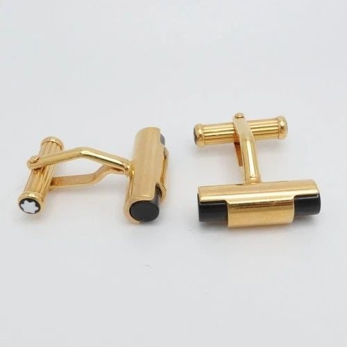 MONTBLANC YELLOW GOLD PLATED BLACK BAR GERMANY CUFFLINKS (1 of 2)