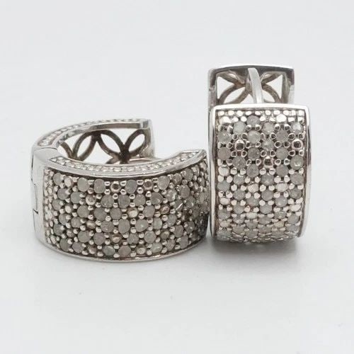 DBJ STERLING SILVER PAVE DIAMOND WIDE HOOP EARRINGS (1 of 2)