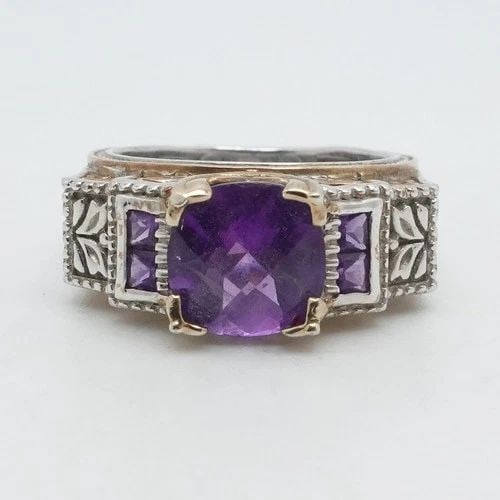 GEMS EN VOUGE MICHAEL VALITUTTI STERLING SILVER GOLD PLATED AMETHYST RING 6.25 (1 of 2)
