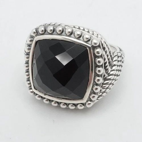 TIFFANY KAY STERLING SILVER BLACK ONYX EYE LIT WOVEN RING SIZE 5.5 (1 of 2)