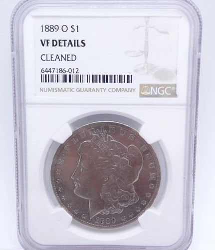 1889 O MORGAN SILVER DOLLAR $1 COIN - NGC VF DETAILS CLEANED: 1889 - O Morgan Silver Dollar .900 Fine Silver $1 Coin NGC Certified - VF Details Cleaned NGC Cert # 6447186-012