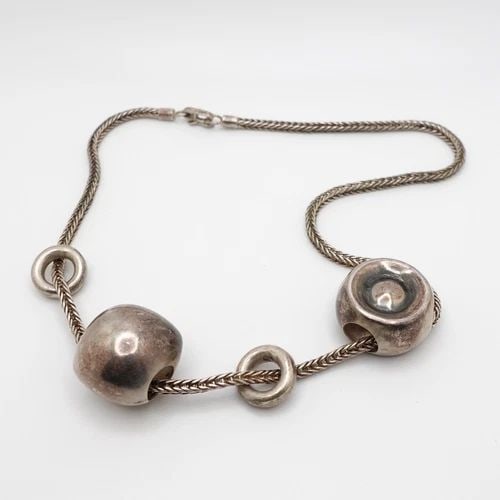 OP SILVER 950 PUFFY ROUND BEADED PENDANT BRAIDED CHAIN CHUNKY NECKLACE - 17.5" (1 of 2)