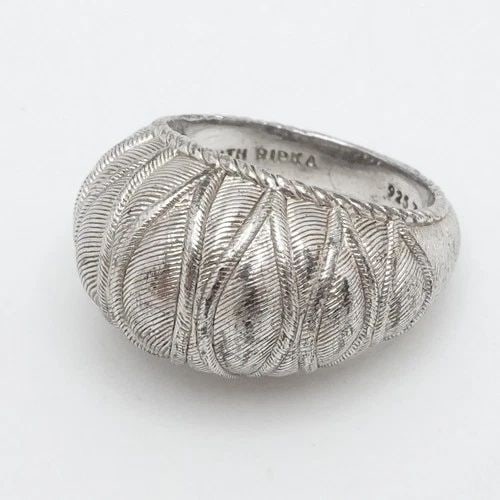 JUDITH RIPKA STERLING SILVER TEXTURED DOME RING 8.25: JUDITH RIPKA STERLING SILVER TEXTURED DOME RING 8.25 Judith Ripka Sterling Silver Textured Dome Ring Size - 8.25 Band Width - 4mm Height - 14.5mm Total Weight - 10 Grams Very Great Find !