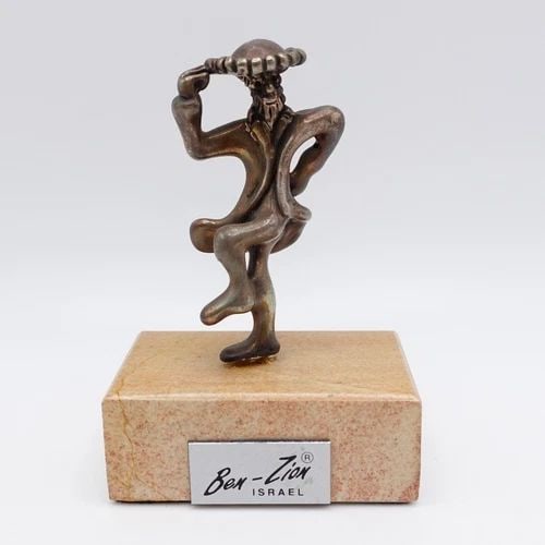 BEN ZION ISRAEL STERLING SILVER MAN DANCING FIGURINE W. MARBLE BASE - 3" (1 of 2)