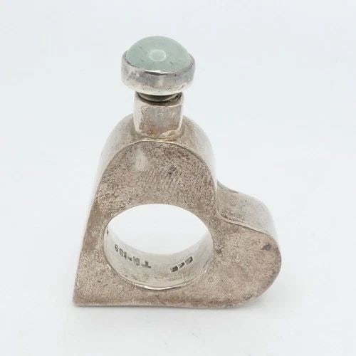 TAXCO STERLING SILVER MEXICO HEART SHAPED AVENTURINE TOP PERFUME BOTTLE (1 of 2)