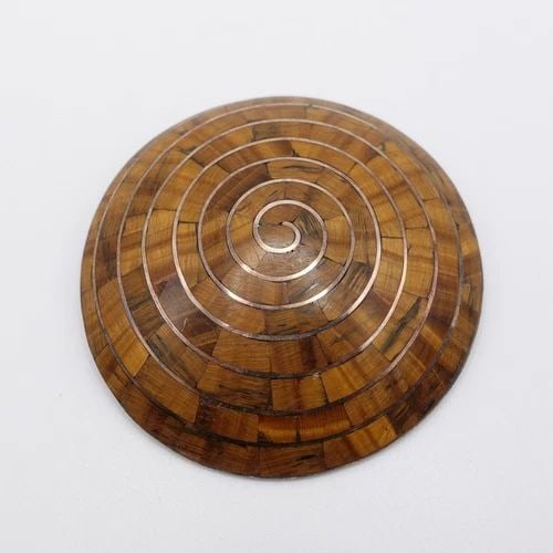 SILVER 950 PERU PACHAMAMA TIGER EYE'S GEMSTONE INLAY SPIRAL LARGE PENDANT - 2.5" (1 of 2)