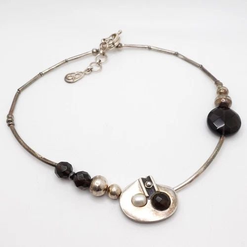 OP SILVER 950 SMOKY QUARTZ GEMSTONE PENDANT BEADED CHAIN NECKLACE - 17.5": OP SILVER 950 SMOKY QUARTZ GEMSTONE PENDANT BEADED CHAIN NECKLACE - 17.5" OP Silver 950 Smokey Quartz Gemstone Pendant Beaded Chain Necklace Length - 16" - 17.5" Pendant Height - 1" Pendant Length - 1