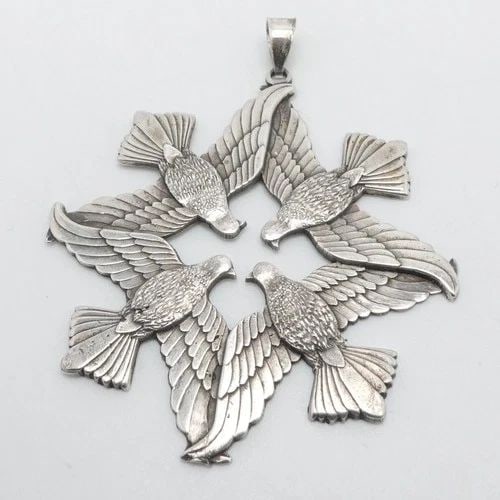 WALLACE STERLING SILVER DOVES ORNAMENT PEACE ON EARTH LARGE PENDANT 3" (1 of 2)