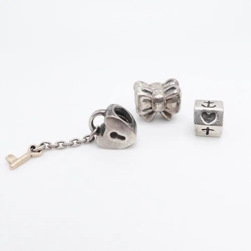 AUTHENTIC PANDORA STERLING SILVER KEY TO MY HEART GIFT BOW & ANCHOR BEAD CHARM: PANDORA STERLING SILVER KEY TO MY HEART GIFT BOW & ANCHOR RETIRED BEAD CHARMS Authentic Pandora Sterling Silver Lots of 3 Key To My Heart & Gift Bow Retired Bead Charms Style # 790288, 791204, 790119 