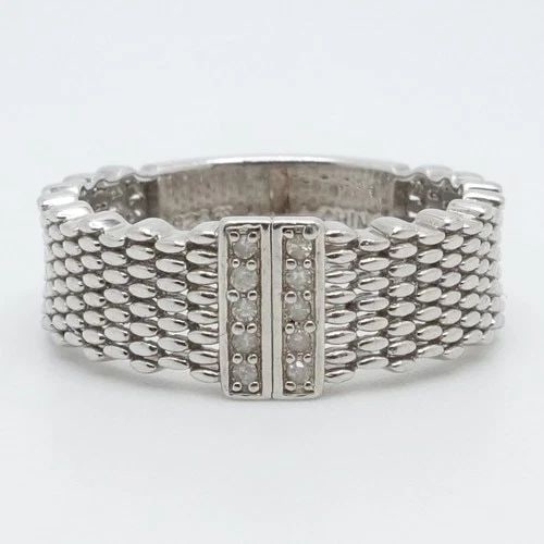 STERLING SILVER PAVE DIAMOND 6.5MM BAND RING SIZE 7.5 (1 of 2)