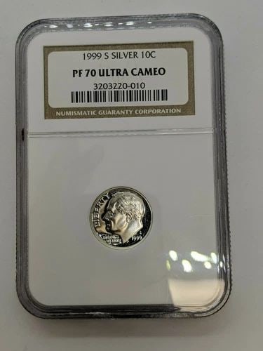 1999-S SILVER ROOSEVELT DIME 10C NGC PF 70 ULTRA CAMEO: 1999-S Silver Roosevelt Dime 10C NGC PF 70 ULTRA CAMEO Book Value - $75.00