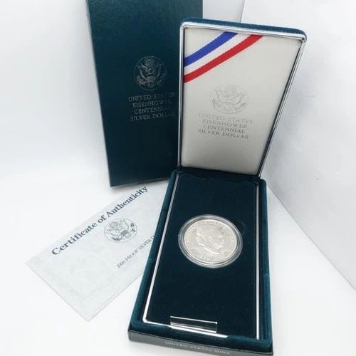 1990 P U.S MINT EISENHOWER CENTENNIAL PROOF SILVER DOLLAR COIN BOX & COA: 1990 P U.S MINT EISENHOWER CENTENNIAL PROOF SILVER DOLLAR COIN BOX & COA 1990 P U.S Mint Eisenhower Centennial Proof Silver Dollar Coin Box & COA Included This listing is for 1 Coin ONLY