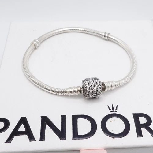 AUTHENTIC PANDORA MOMENTS STERLING SILVER PAVE CLASP SNAKE CHAIN BRACELET 6.7" (1 of 2)