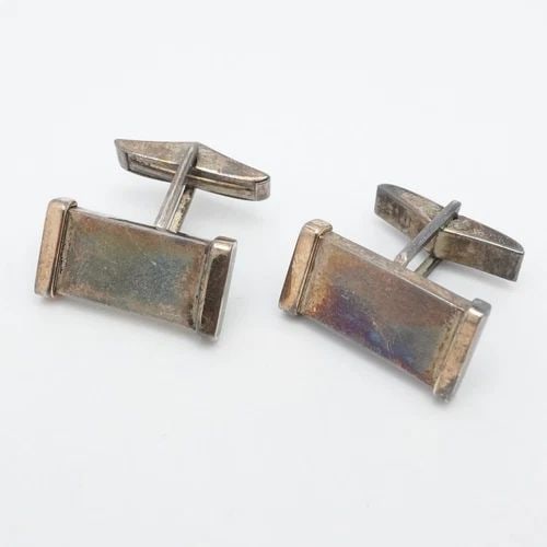 LEONORE DOSKOW STERLING SILVER 14K YELLOW GOLD RECTANGLE BAR CUFFLINKS (1 of 2)