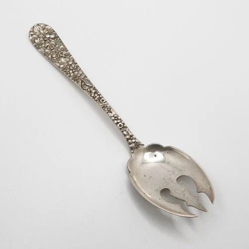 STIEFF STERLING SILVER ROSE REPOUSSE ICE CREAM FORK - 6" (1 of 2)