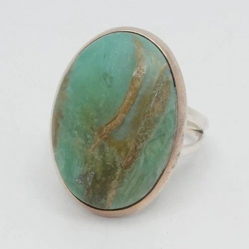 STERLING SILVER GREEN TURQUOISE CABOCHON SPLIT SHANK RING SIZE 11.75 (1 of 2)
