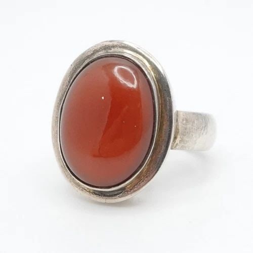 SILVER 800 CARNELIAN GEMSTONE CABOCHON BEZEL RING SIZE 8 (1 of 2)