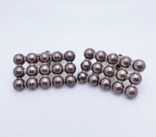 STERLING SILVER VINTAGE RECTANGLE BALL CUFFLINKS (1 of 2)