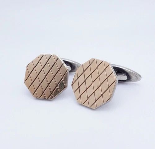 AXEL HOLMS YELLOW GOLD PLATED STERLING SILVER VINTAGE GEOMETRIC CUFFLINKS (1 of 2)