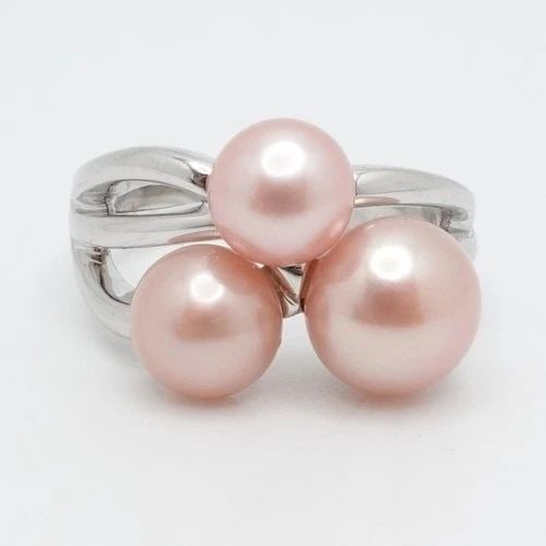 STERLING SILVER PINK CULTURED PEARL CLUSTER RING SIZE 10.25 (1 of 2)