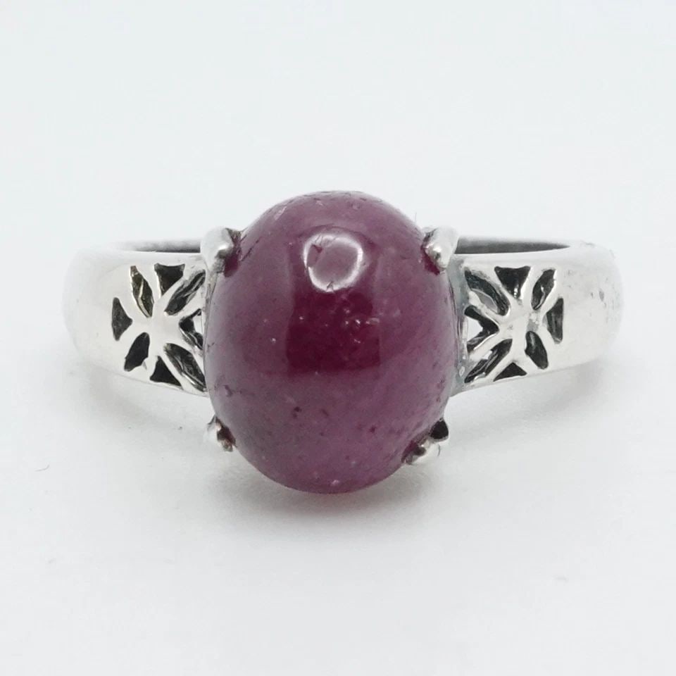 STERLING SILVER CABOCHON RUBY GEMSTONE RING SIZE 7 - 2