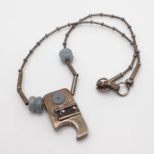 OP SILVER 950 BLUE GEMSTONE PENDANT BEADED CHAIN NECKLACE - 16.5": OP SILVER 950 BLUE GEMSTONE PENDANT BEADED CHAIN NECKLACE - 16.5" OP Silver 950 Blue Gemstone Pendant Beaded Chain Necklace Length - 16.5" Pendant Height - 1.25" Pendant Length - 0.75 " Pendant Depth 