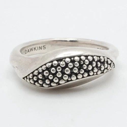 MICHAEL DAWKINS STERLING SILVER PEBBLED WAVE BAND RING SIZE 7.25: MICHAEL DAWKINS STERLING SILVER PEBBLED WAVE BAND RING SIZE 7.25 Michael Dawkins Sterling Silver Pebbled Wave Beaded Band Ring Size - 7.25 Height - 7.1mm Band With - 3mm Total Weight - 6.3 Gram Very