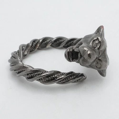 STERLING SILVER PANTHER SPIRIT ANIMAL MOTIF TWIST ROPE BLACK WRAP RING SIZE 8.25 (1 of 2)