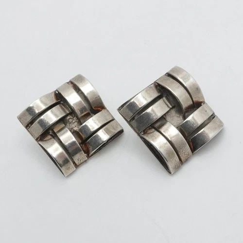 STERLING SILVER MEXICO GEOMETRIC SQUARE STUD EARRINGS 1" (1 of 2)