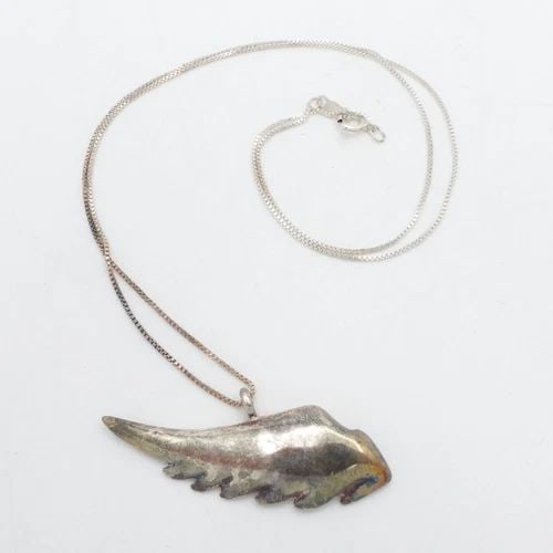 STERLING SILVER ANGEL WING PENDANT BOX CHAIN NECKLACE 20" LONG (1 of 2)