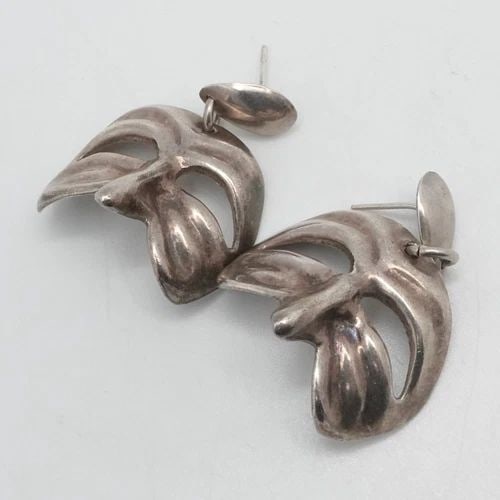 STERLING SILVER MEXICO OPERA MASK DANGLE EARRINGS 1.5" (1 of 2)