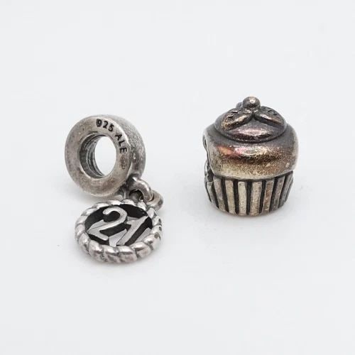 AUTHENTIC PANDORA STERLING SILVER CUPCAKE & 21 BIRTHDAY BEAD CHARM (1 of 2)