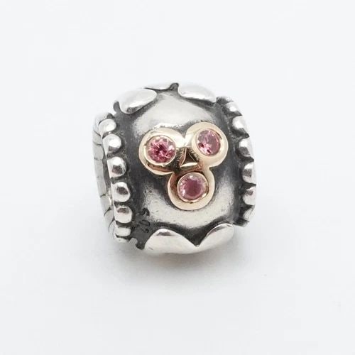 AUTHENTIC PANDORA STERLING SILVER & 14K GOLD MOM FAMILY W. PINK CZ BEAD CHARM (1 of 2)
