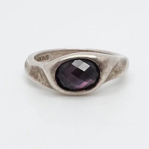 MICHAEL DAWKINS STERLING SILVER FACETED AMETHYST TWIST RING - SIZE 7.25 (1 of 2)