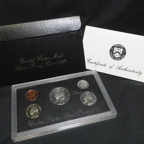 1997 S U.S MINT SILVER PROOF SET COA & BOX: 1997 S U.S MINT SILVER PROOF SET COA & BOX 1997 S U.S Mint Silver Proof Set COA & OGP Included **Coin Sets have not been opened or touched from their case. Please note, that tarnish occurs naturally &