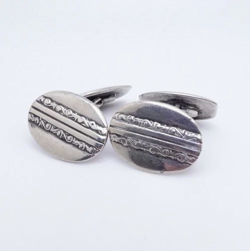 SILVER 830 VINTAGE ART DECO OVAL CUFFLINKS (1 of 2)