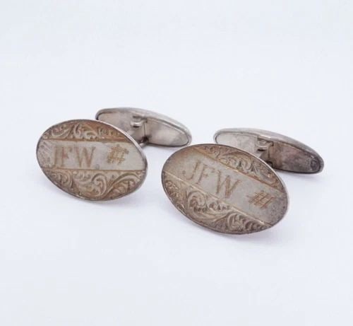 DT EDINBURGH STERLING SILVER VINTAGE OVAL ART DECO CUFFLINKS - MONOGRAM JFW: DT EDINBURGH STERLING SILVER VINTAGE OVAL ART DECO CUFFLINKS - MONOGRAM JFW Signed DT Edinburgh Sterling Silver Vintage Oval Art Deco Cufflinks Monogram JFW Height - 0.45" (11.65mm) Total Weight - 7.5