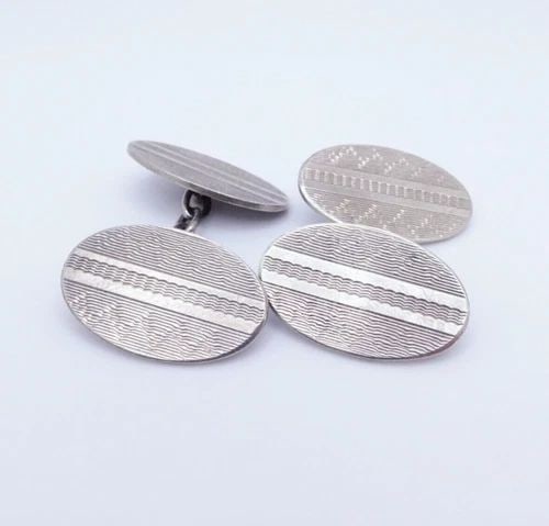 HG&S BIRMINGHAM STERLING SILVER CUFFLINKS VINTAGE ART DECO OVAL CHAIN CUFFLINKS (1 of 2)