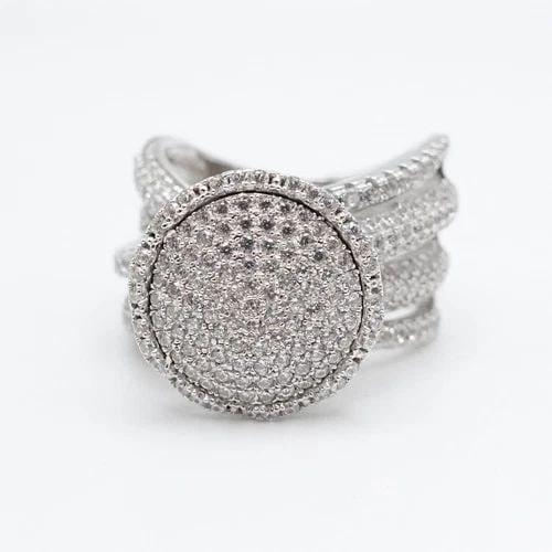 STERLING SILVER PAVE ROUND CLEAR CZ CUBIC ZIRCONIA CROSSOVER RING - SIZE 7 (1 of 2)