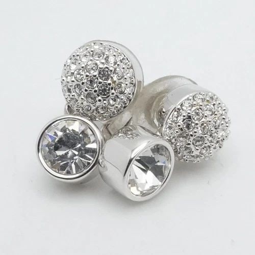 SWAROVSKI SILVER PLATED ROUND PAVE CLEAR CRYSTAL CLIP ON DROP EARRING 3/4" (1 of 2)