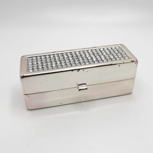 SWAROVSKI SILVER PLATED CLEAR CRYSTAL RECTANGLE LIPSTICK STORAGE COMPACT MIRROR (1 of 2)