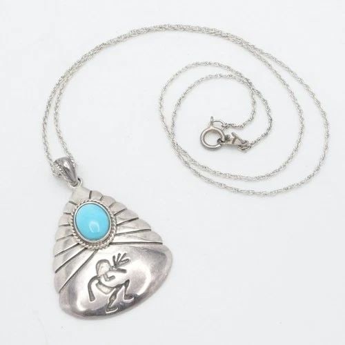 STERLING SILVER TURQUOISE NAVAJO KOKOPELLI DANCER TWIST ROPE CHAIN NECKLACE 18": STERLING SILVER TURQUOISE NAVAJO KOKOPELLI DANCER TWIST ROPE CHAIN NECKLACE 18" Sterling Silver Turquoise Navajo Kokopelli Dancer Twist Rope Chain Necklace Length - 18" Long Chain Width - 1mm Bead Siz