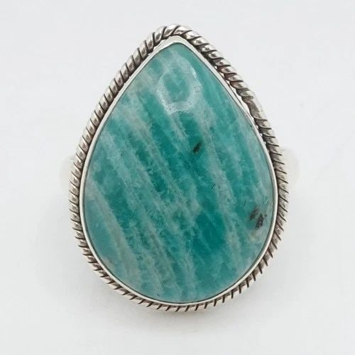 STERLING SILVER AMAZONITE TEARDROP RING SIZE 12.5 (1 of 2)