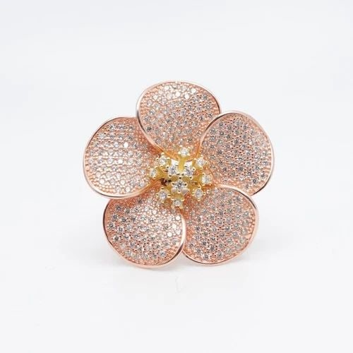 FZN MULTI GOLD TONE PLATED STERLING SILVER PAVE FLOWER CLEAR CZ RING SIZE 7.25 (1 of 2)