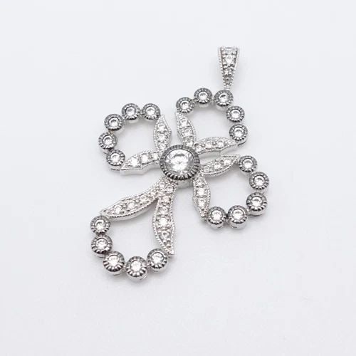 ADI STERLING SILVER ROUND CLEAR CZ CUBIC ZIRCONIA CROSS PENDANT 1.75" (1 of 2)
