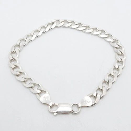 ITALY STERLING SILVER 7MM CUBAN CHAIN LINK BRACELET 8" LONG (1 of 2)