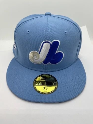 NEW ERA MONTREAL EXPOS CLUB DE BASEBALL PATCH ROYAL BLUE HAT - SIZE 7 1/4 - NEW (1 of 2)