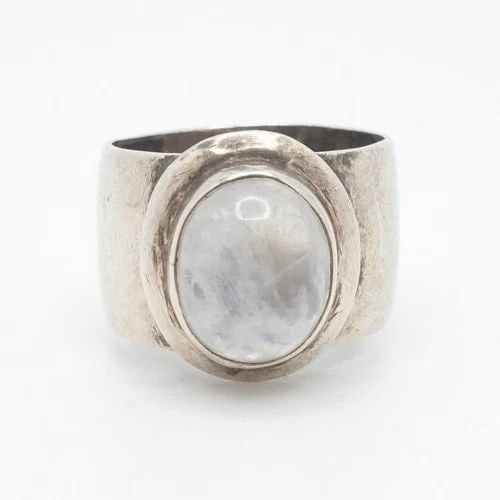 SILVER MOONSTONE GEMSTONE CABOCHON WIDE BAND RING SIZE 6.5 (1 of 2)