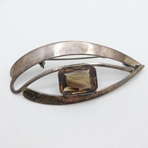 STERLING SILVER ISRAEL SMOKEY QUARTZ EYE PIN BROOCH PENDANT (1 of 2)